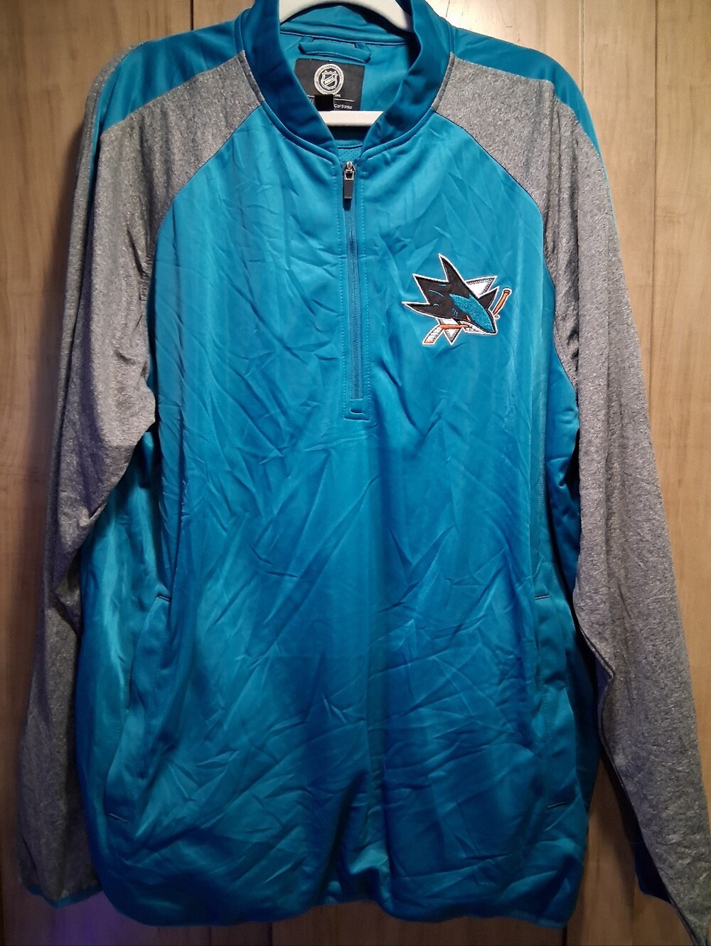 Men's Teal and Gray Half-Zip Hockey Pullover Jacket